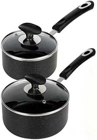 Nonstick Saucepan Set - 1 Quart and 2 Quart,Ultra Non Stick Sauce Pan Small Pot with Glass Lid,Great for Home Kitchen Restaurant,Black - Image 9