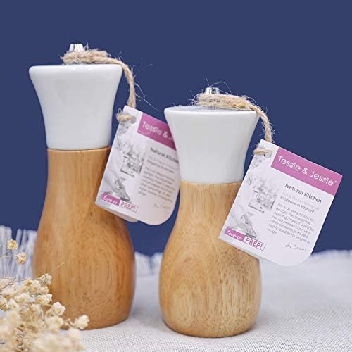 Tessie & Jessie Salt Grinder White Wooden Pepper Grinder Sea Salt And Pepper Grinders Set 5” And 6” Salt Mills of Oilcan Shaped (Oilcan, White)