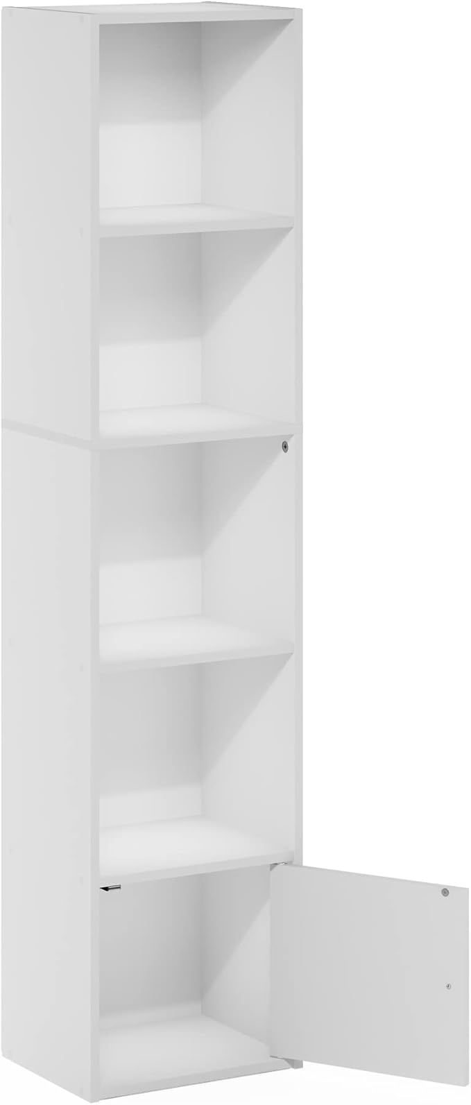 Furinno LUDER Book Shelf, 5-Tier Modern Bookshelf, Bookcase with 1 Door Storage Cabinet, 9.3 x 12 x 52, for Organization and Storage, for Living Room, Bedroom, Home Office, White - Image 8