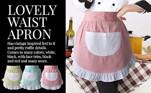CRB Fashion Waist Apron Kitchen Cooking Restaurant Cotton Bistro Half Aprons with Pockets For Woman