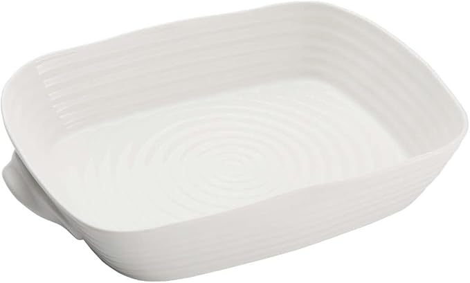 Portmeirion Sophie Conran White Medium Handled Rectangular Roasting Dish - 15 x 11 Inch, 3 Quart Fine Porcelain Bakeware - Oven, Microwave, Freezer & Dishwasher Safe Cookware