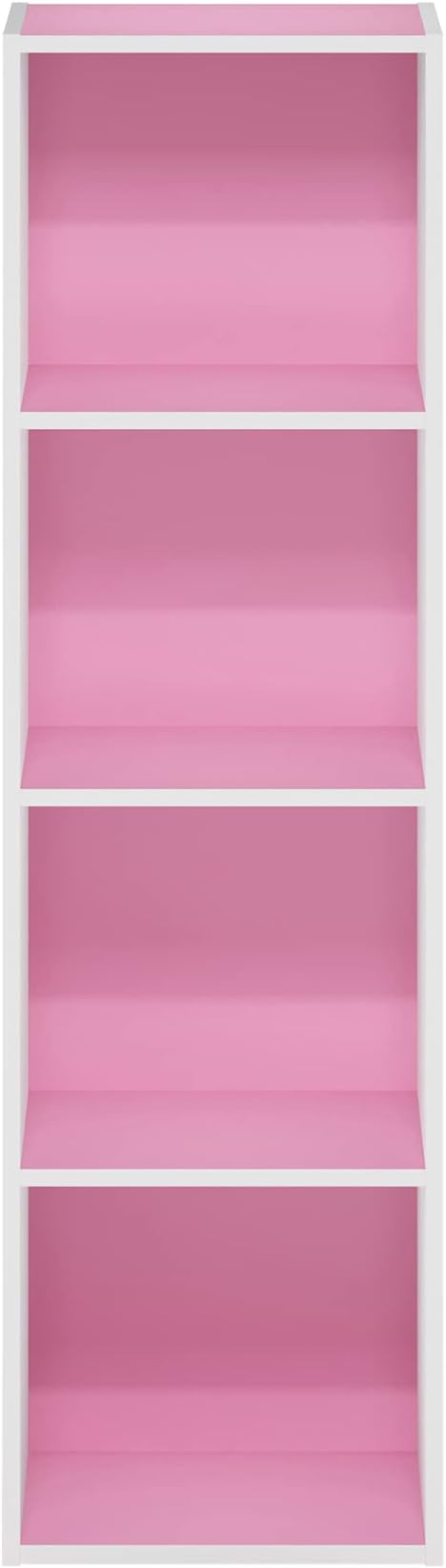 Furinno PASIR Book Shelf, 4-Tier Modern Bookshelf, Open Shelves Bookcase 9 x 12 x 42, Easy Assembly, for Living Room, Bedroom, Home Office, Pink/White - Image 8