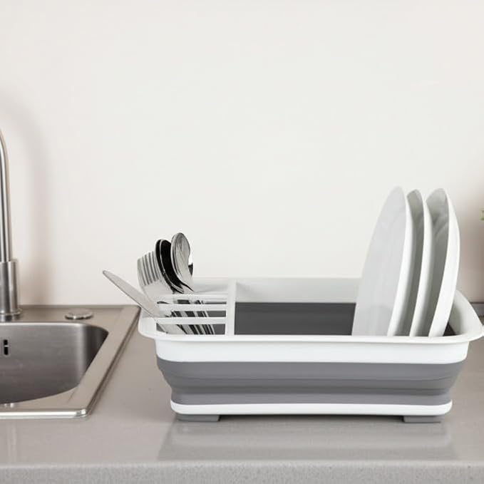BNYD Plastic Collapsible Dish Drying Rack, Foldable Dinnerware Drainer Organizer for Storage,Kitchen - Image 6