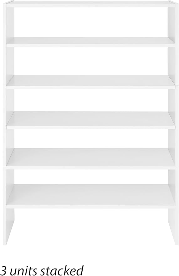 Whitmor Wood Stackable 2-Shelf Shoe Rack, White, 24 inches,2 Pack - Image 7