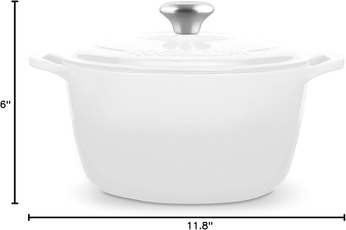 ROSSALLINI Signature Enameled Cast Iron Dutch Oven, Non-Stick Serving Pot with Tight Fitting Lid for Perfect Roasting, Baking, Sauteing, and Bread Making | 10Q (9.5L) - White