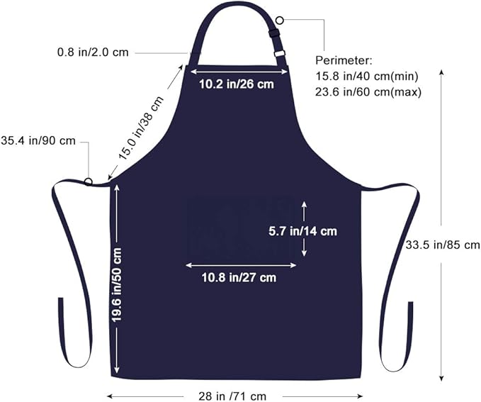 Jubatus 2 Pack 100% Cotton Aprons with 2 Pockets Cooking Chef Kitchen Adjustable Bib Apron for Women Men, Navy Blue - Image 7