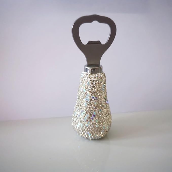 Handcrafted Silver Crystal Bling Beer Opener – Sparkle Diamond Bottle Openers for Home Bar, Bartenders, Party, Wedding Gift, Glitter Accessory for Women & Men