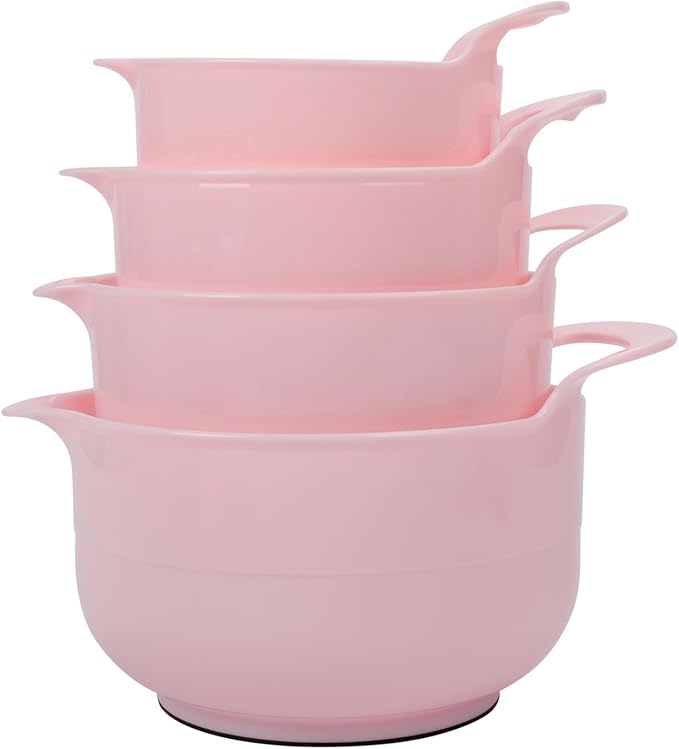 BoxedHome 4 Pack Nesting Mixing Bowl with Pour Spout and Handle, BPA free Microwave & Dishwasher Safe(Pink, 4 Pack with Handle) - Image 9