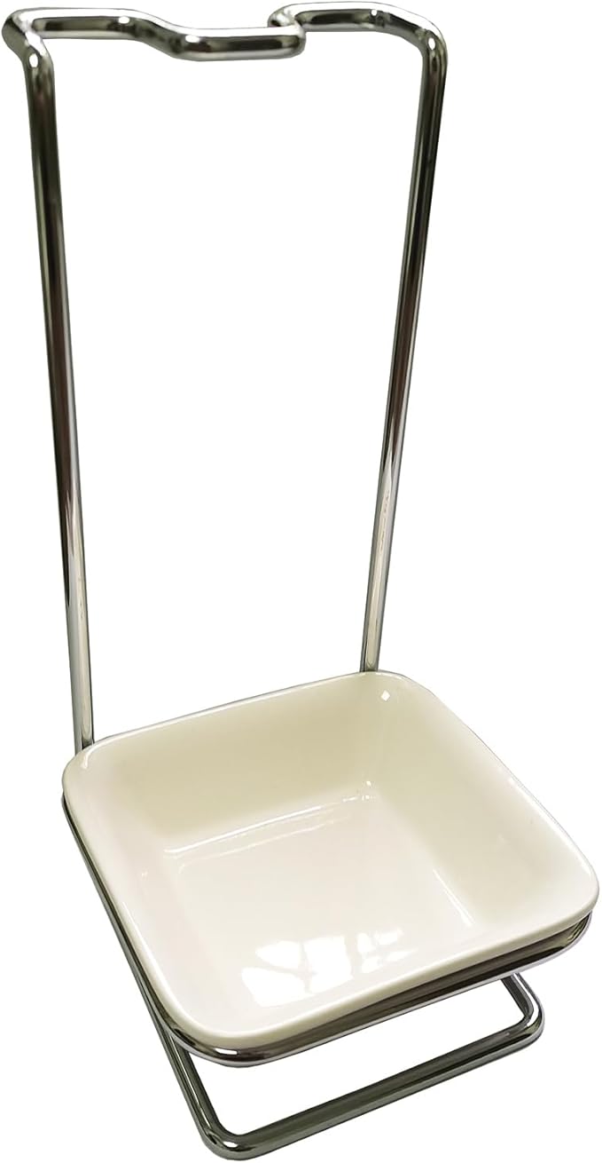 Steel Upright Ladle Holder Square White Ceramic Bowl Spoon Rest Rack Cooking Utensil Holder