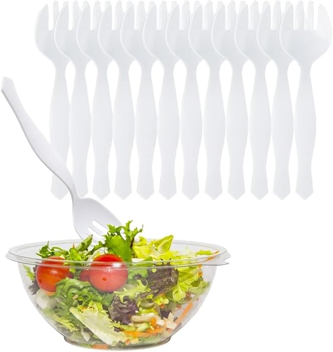 PARTY BARGAINS Disposable White Plastic Serving Forks 8.75 Inch – Heavy Duty White Plastic Forks for Parties, Catering, Weddings, Events – 12 Count