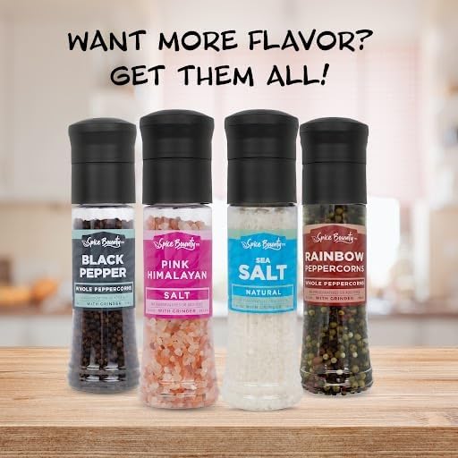 Spice Bounty - Whole Black Peppercorns with Grinder 5.8 oz | Adjustable Pepper Mill, Freshly Ground Pepper, Natural Seasoning Spice