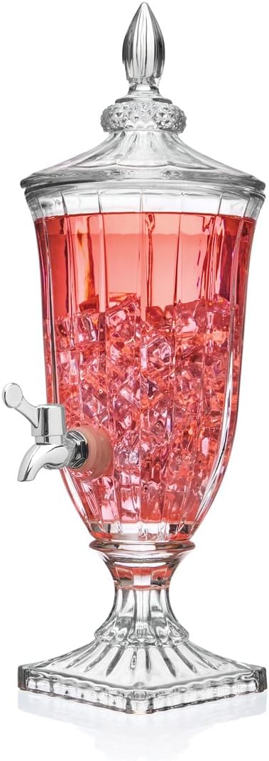 Godinger Beverage Dispenser, 60oz - Glass Drink Dispenser for Parties - Wide-Mouth Sun Tea, Iced Tea, Water, Kombucha