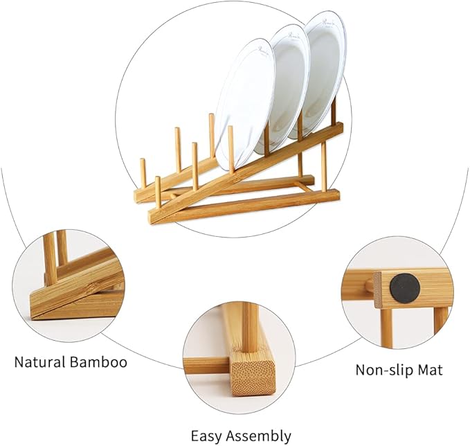 2 PCS Wooden Dish Rack Bamboo Drying Rack Stand Pot Lid Holder Kitchen Cabinet Organizer for Dish Plate Bowl Cup Pot Lid Cutting Board - Image 7