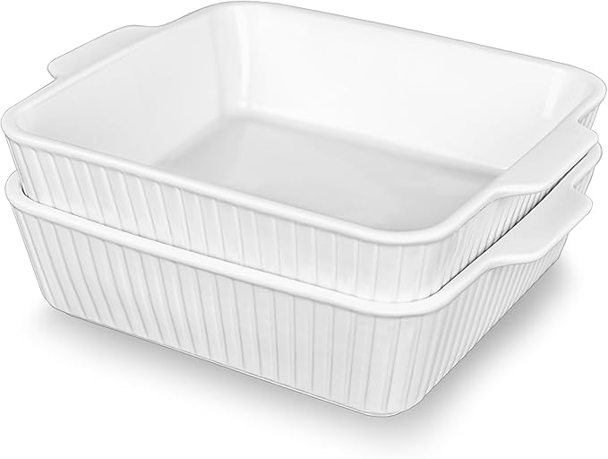 10" Square Ceramic Casserole Dish Set of 2-2.6 Qt Deep Baking Dishes with Handles for Oven, Lasagna Pan for Casseroles Cake Bread, Microwave Dishwasher Safe Bakeware Set, White - Image 9