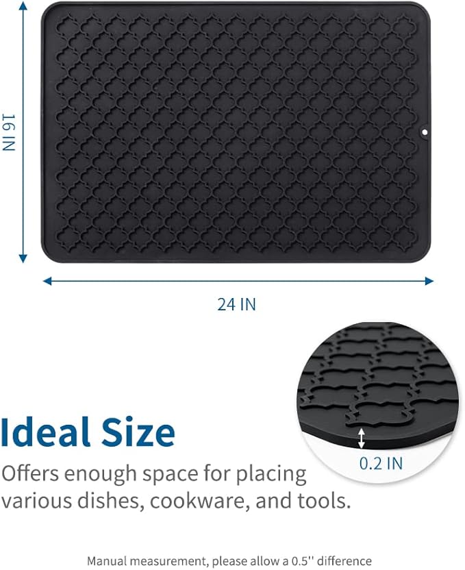 AMOAMI-Dish Drying Mats for Kitchen Counter-Silicone Dish Drying Mat-Kitchen Dish Drying Pad Heat Resistant Mat-Kitchen Gadgets Kitchen Accessories Kitchen Small Appliances(16" x 24", BLACK) - Image 6