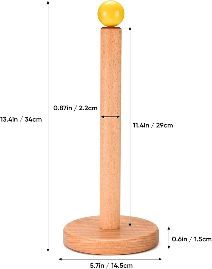 Paper Towel Holder, Wooden Kitchen Roll Stand (Yellow Ball)