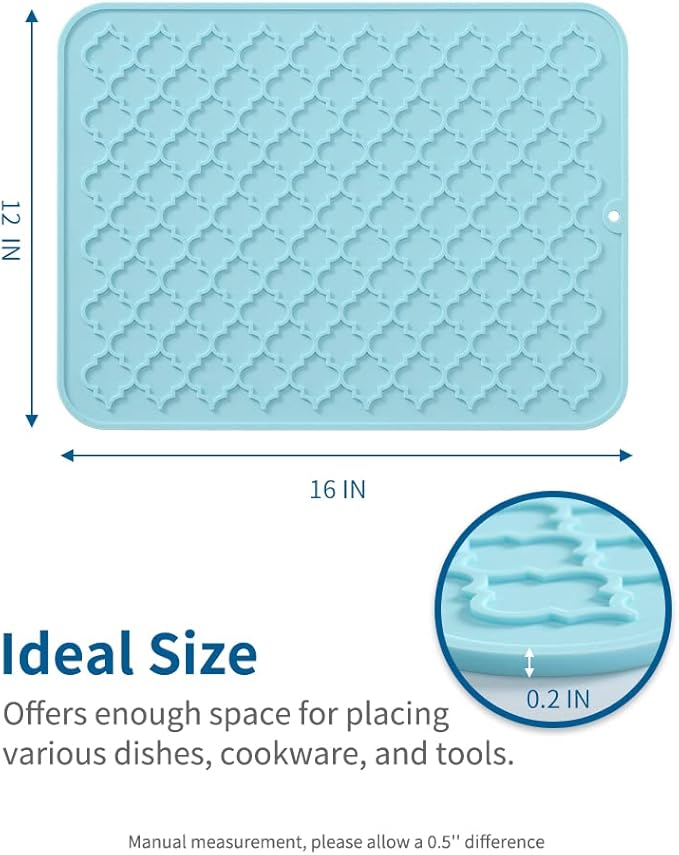AMOAMI-Dish Drying Mats for Kitchen Counter-Silicone Dish Drying Mat-Kitchen Dish Drying Pad Heat Resistant Mat-Kitchen Gadgets Kitchen Accessories Kitchen Small Appliances(12" x 16", LIGHT BLUE) - Image 6