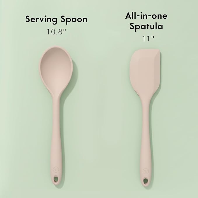 Non-Toxic Platinum Silicone Kitchen Utensil Set of 2 – Non-Scratch Cooking Spoon & Spatula, 100% Plastic Free, Stainless Steel Core, Heat Resistant 500°F, Beige - Image 7