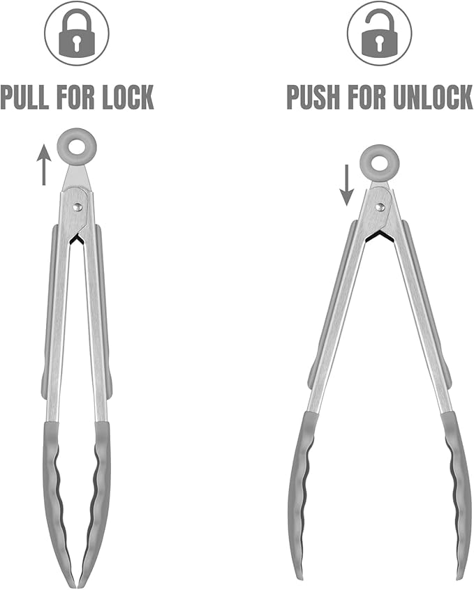 Hotec Mini Silicone Kitchen Tongs for Cooking - 7-Inch Small Serving Tongs with Silicone Tips, Set of 3 (Grey) - Image 8