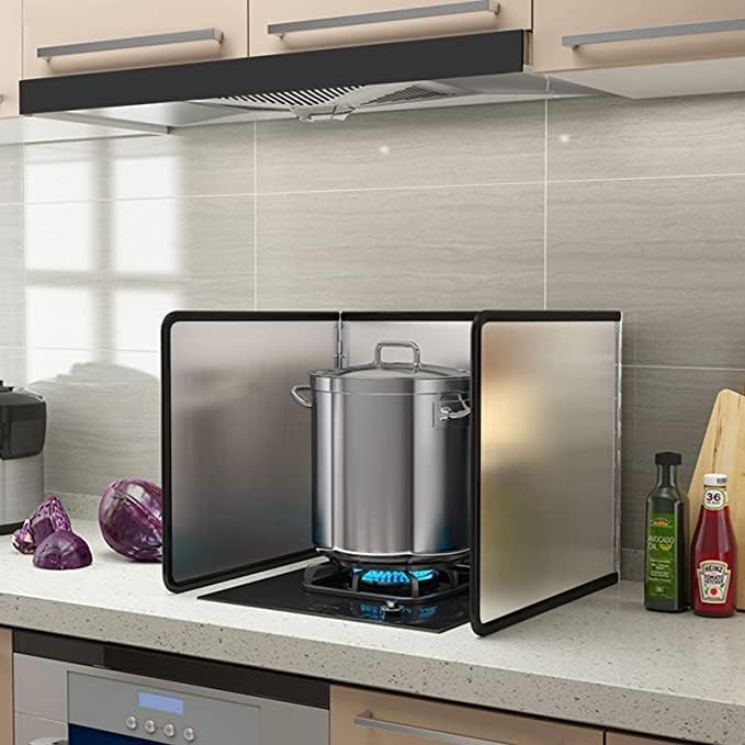 Splatter Guard for Frying Non-Stick 3 Sided Foldable Grease Splatter Screen Stainless Steel Backsplash Anti Splatter Shield Guard for Stove Screen Protector for Frying Stove Top Wall L ANGINORLD - Image 7