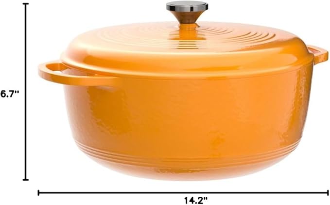 Lodge Essential Enamel Cast Iron Dutch Oven with Lid - Oven-Safe Enamel Cookware up to 500° F - Heat-Retaining Braising & Roasting Pot - Non-Toxic Cookware - 7.5 Quart, Apricot - Image 3