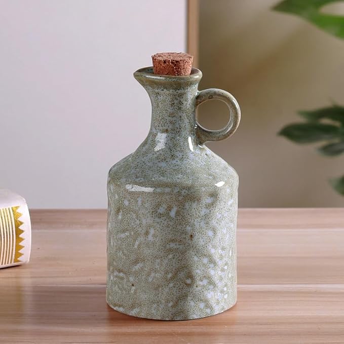 Ceramic Olive Oil Dispenser with Cork Stopper, Reactive Glaze Texture Oil Bottle, Leak - Proof Small Spout for Kitchen, Great for Storing Vinegar, Wine, Soy Sauce, Lemon Juice (GREEN) - Image 6