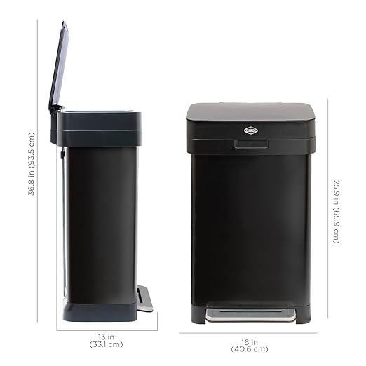 Clorox 13 Gallon Trash Can - 50L Kitchen Trash Can with Wide Step Pedal - Rectangular Black Stainless Garbage Bin with Hinged Rim and Odor Protection - Image 8