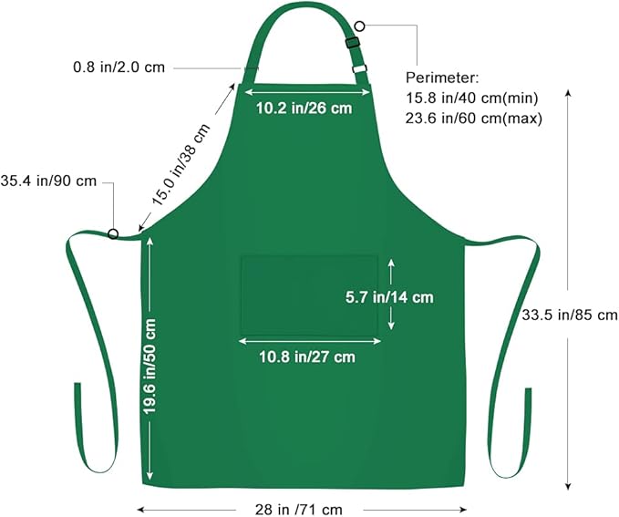 Jubatus 2 Pack 100% Cotton Aprons with 2 Pockets Cooking Chef Kitchen Adjustable Bib Apron for Women Men, Green - Image 7