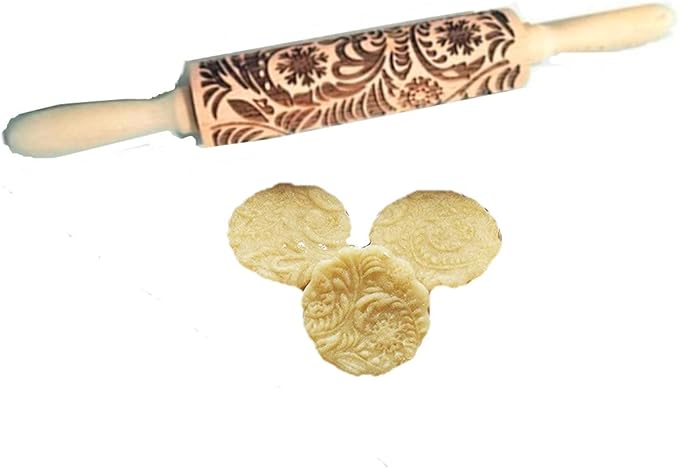 MIZORLIE 14.9"Paisley Engraved Embossed Rolling Pin, Christmas Snowflake Flower Pattern, Wooden Laser Engraved 3D Rolling Pin for Making Cookie Dough Crusts Pies Pastry - Image 4