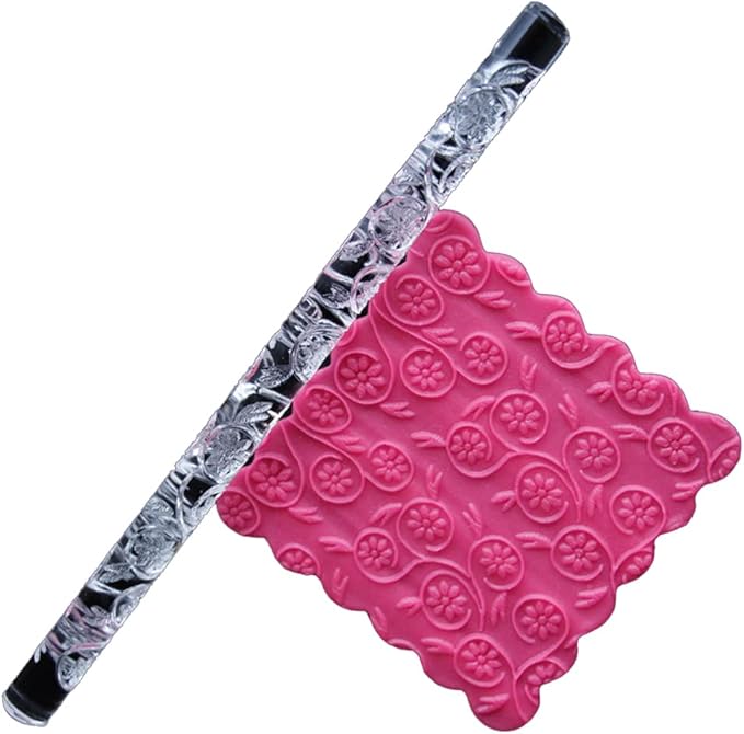 Rengue Acrylic Rolling Pin with 28 Patterns, Compliant Material, Comfortable Grip, 16 X 1 Cm, Lightweight for Dough and Pastry Acrylic Rolling Pin with 28 Patterns, Nan Kitchen (#26)