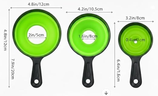 Collapsible Funnel Set of 3 β Food Grade Silicone Canning Funnels for Kitchen Use β Wide & Regular Mouth Mason Jars, Large and Small Funnels for Bottles, Jam, Oil, Spices, and Liquid Transfer