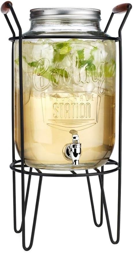 2 PACK-2 GALLON Drink Dispensers for Parties - Cooling Station Beverage Dispensers with Stand, Glass Water Jug Dispenser, 100% Leakproof Spigot Perfect For And Daily Use