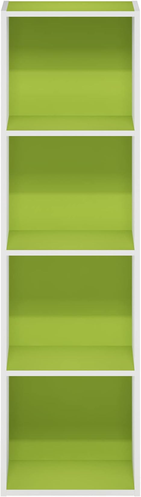 Furinno PASIR Book Shelf, 4-Tier Modern Bookshelf, Open Shelves Bookcase 9 x 12 x 42, Easy Assembly, for Living Room, Bedroom, Home Office, Green/White - Image 8