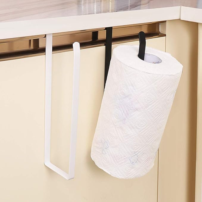 Usmascot Paper Towel Holder Dispenser Under Cabinet Paper Roll Holders (NO Drilling) for Kitchen Bathroom, Hanging Paper Towel Rack Hanger Over the Door, Humanized Design (Black)