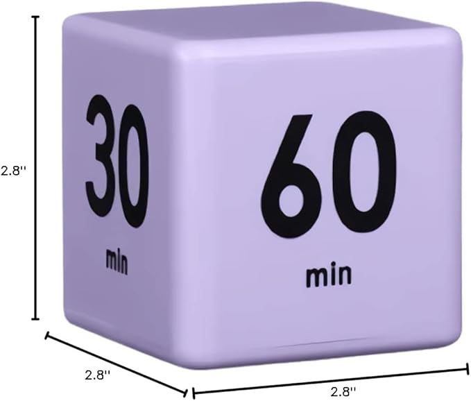 Feilifan Cube Timer, Dice Timer with Gravity Sensor for Kitchen Studying Workout Classroom Kids ADHD 15-20-30-60 Minute Preset, Purple