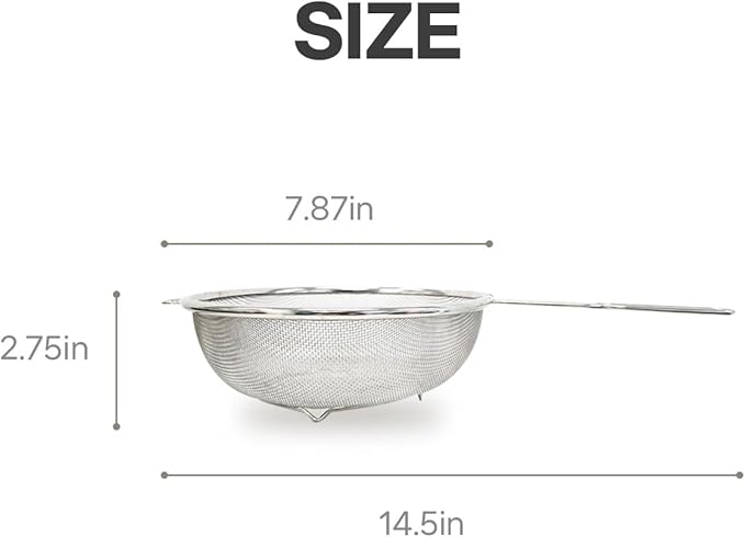 8″ Stainless Steel Fine Mesh Strainer with Feet – Standing Colander with Handle for Strain, Sift, Drain & Rinse Vegetables, Fruits & Pasta - Image 5