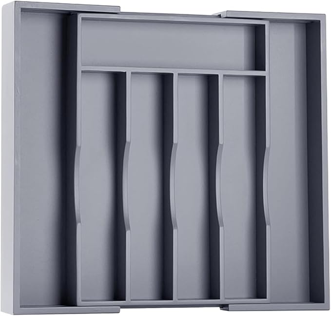 Kitchen Silverware Drawer Organizer and Storage Bamboo Wood Cooking Utensil Holder Cutlery Knife Jewelry Spice Rack Spoon Fork Multi Cabinet Organization Bathroom Counter Expandable Adjustable Tray - Image 8