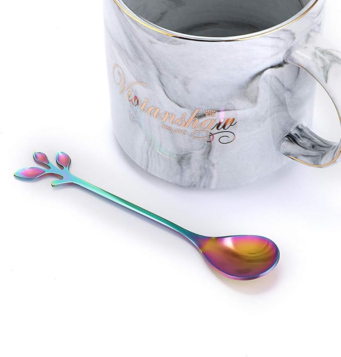 AnSaw Elegant Rainbow Leaf Coffee Spoons - 10-Piece, 4.7" Mini Stainless Steel Espresso & Dessert Tea Spoons, Perfect for Demitasse & Small Servings - Image 6
