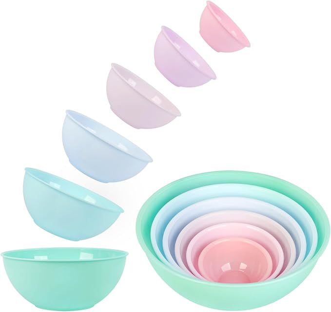 BoxedHome BPA Free Plastic Round Mixing Bowl with Lids, 12 Pack Nesting Bowls with Lids Set, Microwave and Dishwasher Safe Prep & Serving Bowls Great for Mixing, Baking, Serving (pinkish green, 12pcs) - Image 7