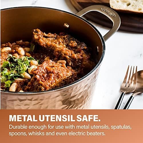 Gotham Steel Hammered 15 Pc Ceramic Cookware Set Nonstick, Induction Pots and Pans Set Non Stick with Bakeware Set & Steamer for Cooking, Non Toxic PFOA PFOS Free, Oven & Dishwasher Safe - Copper - Image 8