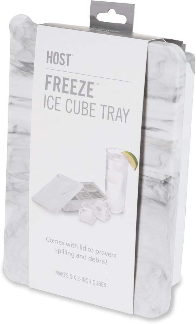 Host Ice Cube Tray with Lid, Makes 6 Large 2" Cubes, Durable Silicone Trays, Perfect for Cocktails, Beverages, Mocktails, Iced Coffee, Tea, Infused Water, Kitchen Essentials, Set of 1, Marble