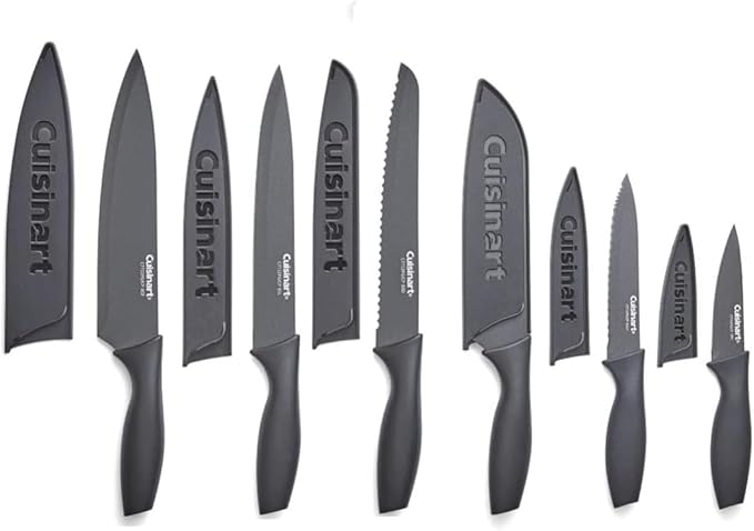 Cuisinart Knife Set, 12pc Ceramic Coated Knife Set with 6 Blades & 6 Blade Guards, Lightweight, Stainless Steel, Durable & Dishwasher Safe (Soft Black) by Cuisinart