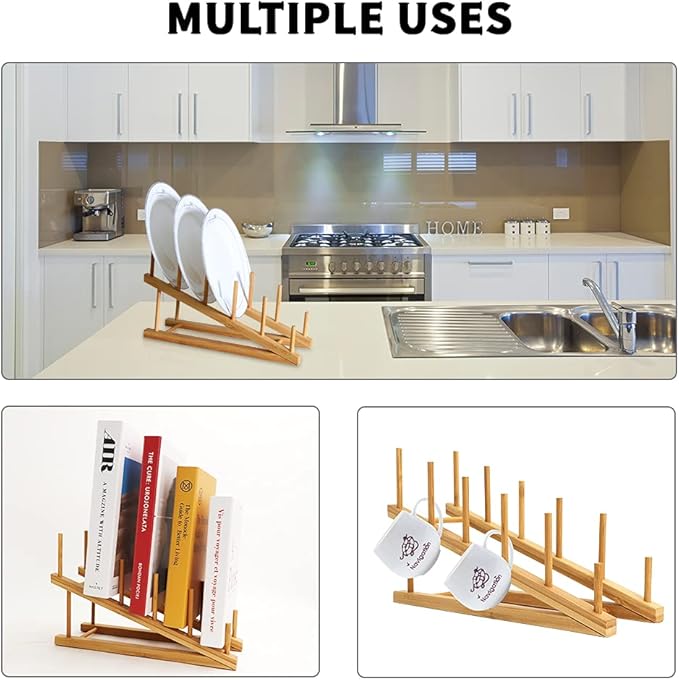 8 Pack Dish Rack Bamboo Drying Rack Wooden Plate Dish Rack Cabinet Organizer Kitchen Pot Lid Stand for Dish, Plate, Cup, Bowl, Cutting Board - Image 7