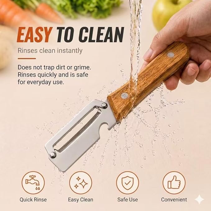 2-Pack Vegetable Peeler with Bottle Opener, Thickened Stainless Steel Wide Blade for Smooth Peeling, Wooden Handle Kitchen Peeler for Fruits & Vegetables
