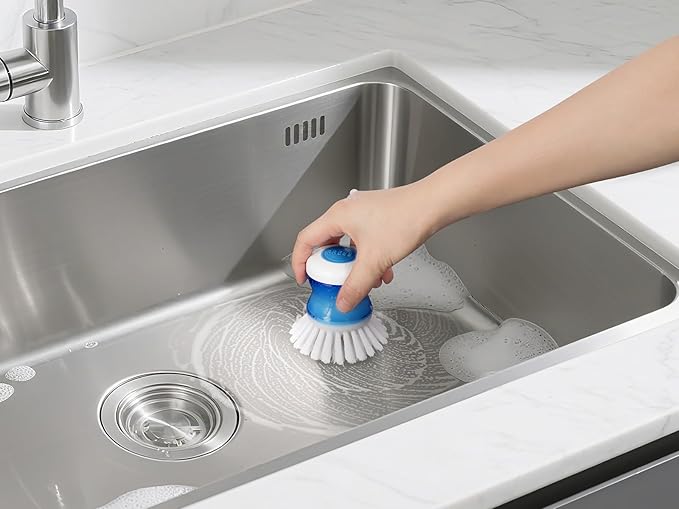 Dish Brush with Soap Dispenser, Firm Bristles Dish Scrubber for Pots, Pans & Sink Cleaning, 2 Pack - Image 7
