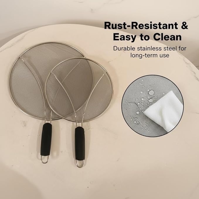 KitchenGuard Stainless Steel Splatter Guard Set of 2 for Frying Pan – 13 Inch & 10 Inch Heavy Duty Grease Splatter Screen, Oil Splash Guard & Splatter Shield for Cooking, Dishwasher Safe, Easy to Hang - Image 9