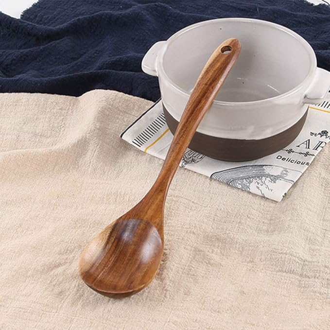5 Pcs Best Wooden Spoons for Cooking Kitchen Utensils Set Acacia Wood Cooking Spatula Turner Non Toxic Utensil Slotted Serving Spoon Flat Spatulas Set Wooden Utensis Mixing Cooking Spoon Kitchen Tools - Image 9