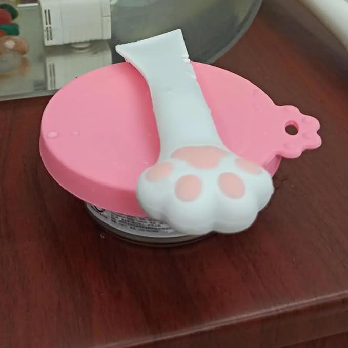 Cat Wet Food Spoon with Can Lids 3 oz, Multi-Function Cute Paw Shape Opener Spatula Cat Spoon Silicone Pet Covers (Universal Size,One fit 3 Standard Size Pet Cans) (Mixing colors 1)