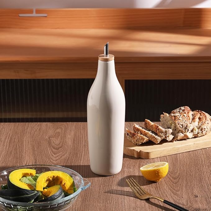 Sweejar Matte Ceramic Olive Oil Dispenser Bottle with Spout, 17 Oz Oil Dispenser for Kitchen Counter, Opaque Oil Cruet for EVOO, Vinegar, Avocado Oil Container for Cooking, Pack of 1 (Beige) - Image 6