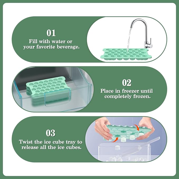 Mini Ice Cube Tray for Freezer: Small Plastic Ice Cubes Trays for Freezer with Box - Easy Release Stackable Mini Ice Cube Maker - Nugget Ice Trays for Freezer with Ice Container - Image 6